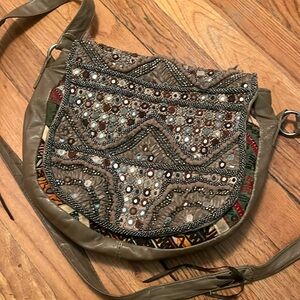 Free People Beige/Multicolor Embroidered & Sequin Bag